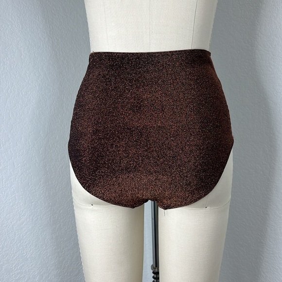 Form and Fold D+ Swimsuit The Rise Bikini High Bottom Metallic Clay Brown - Picture 4 of 7